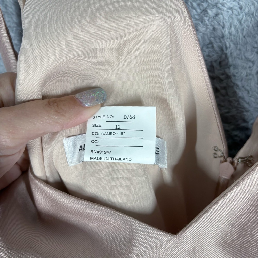 NEW Alfred Sung V-Neck Pleated Cocktail Dress Size 12 Pockets Cameo Beige D768 - Picture 8 of 9